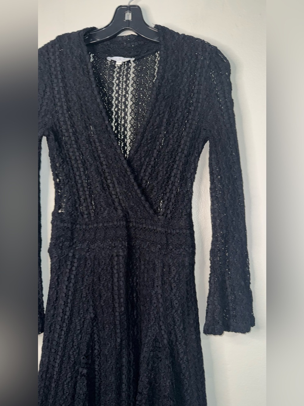 IRO Black Lace V-Neck Long Sleeve Fit-and-Flare Dress - Picture 6 of 16
